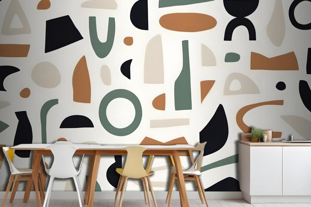 Navy & Brown Abstract Shapes Wallpaper Mural