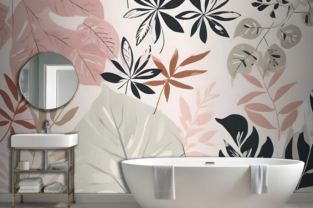 Neutral And Green Modern Botanical Plants Wallpaper Mural