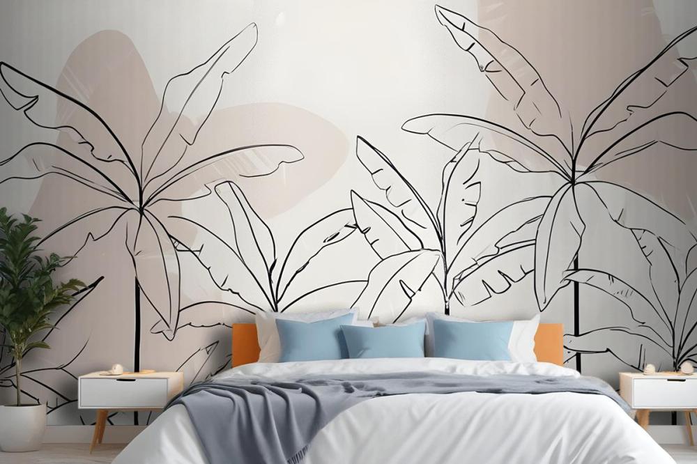 Neutral Pink Inky Tropical Wallpaper Mural