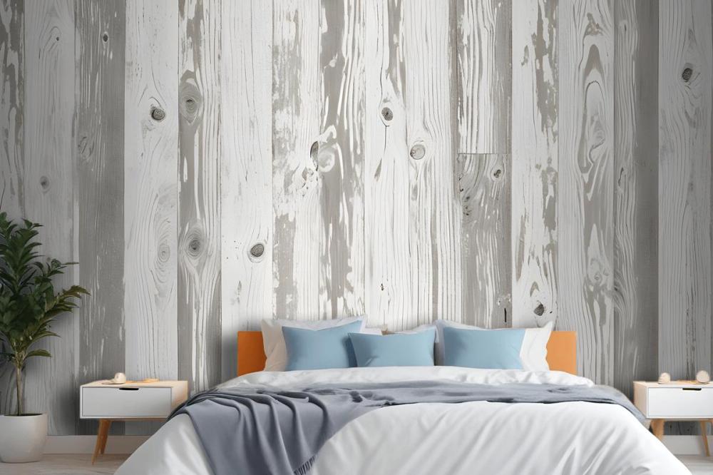 Neutral Printed Wood Panel Effect Wallpaper Mural