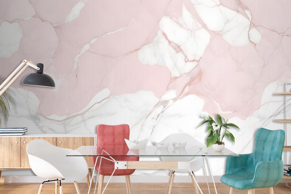 Pale Pink And White Marble Texture With Subtle Veining Patterns Wallpaper Mural
