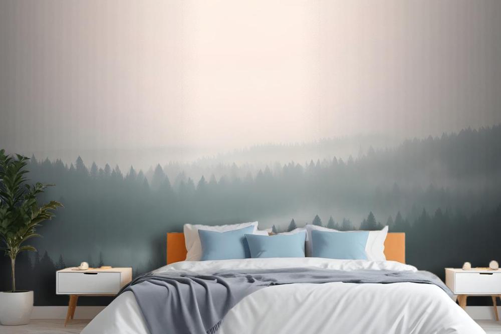 Peach & Green Pastel Ombre Forest Wallpaper Mural