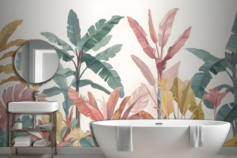 Pink & Teal Vintage Tropical Wall Mural