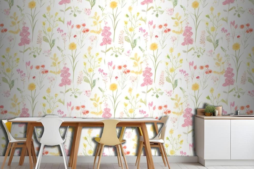Pink Foxglove & Forget Me Not Flower Garden Wallpaper Mural