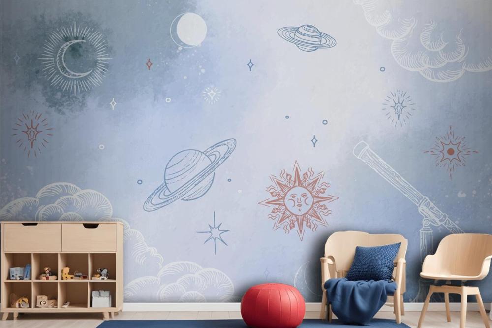Powder Pastel With Hand Drawn Elements Wallpaper Mural