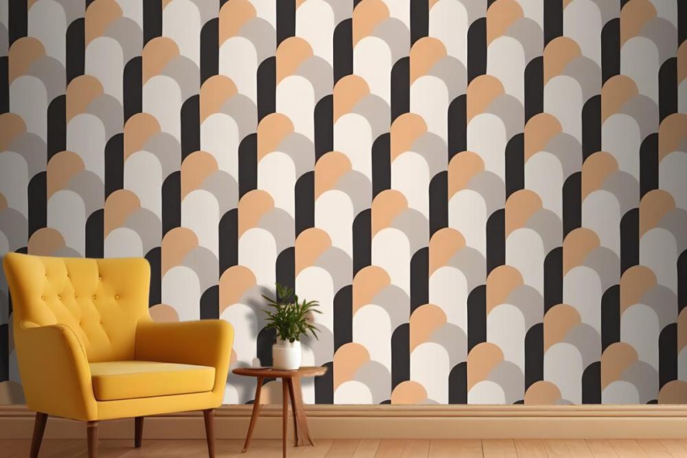 Seamless Geometric Pattern With Overlapping Semicircular Shapes In Shades Of Orange Gray And Black Wallpaper Mural