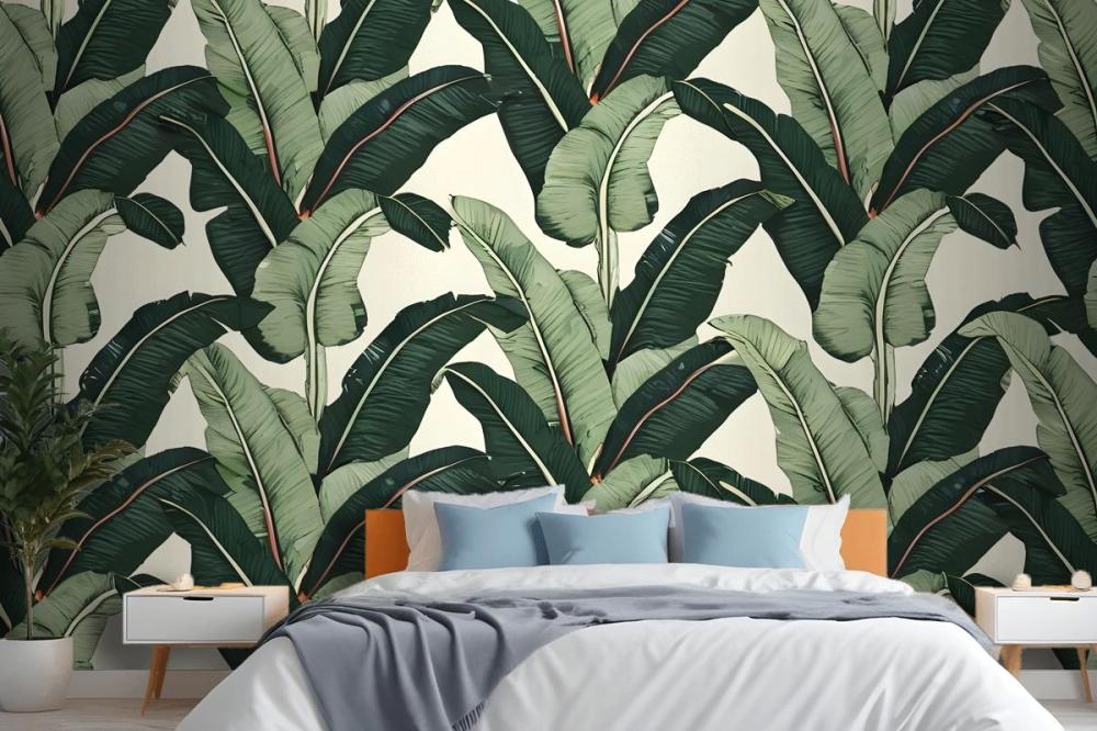 Seamless Pattern Featuring Lush Tropical Banana Wallpaper Mural