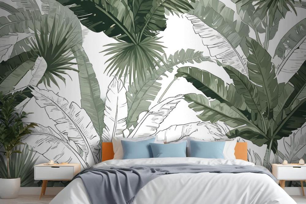 Seamless Pattern With Large Tropical Leaf Bedroom Wallpaper Mural