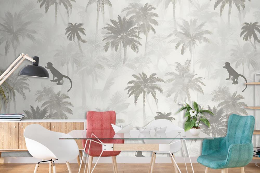 Sophisticated Minimal Jungle Animals Pattern Wallpaper Mural