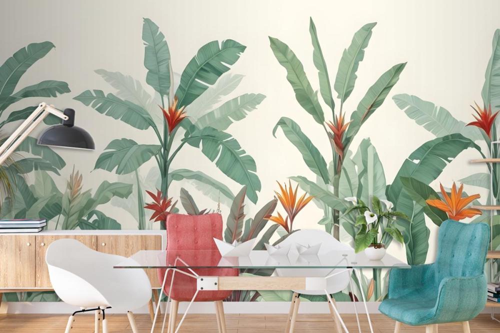 Tropical Jungle Scene With Lush Green Foliage Wallpaper Mural