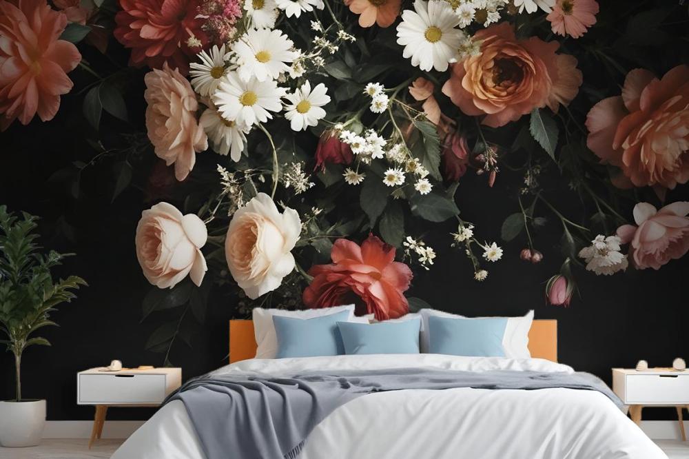 Vintage A Bouquet Of Vibrant Flower Bedroom Wallpaper Mural