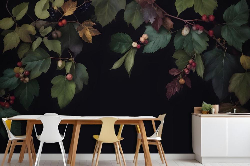 Vintage Dark Botanical Fig Tree Wallpaper Mural
