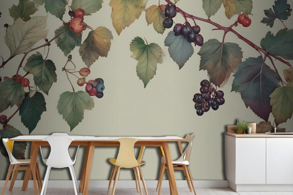 Vintage Green Botanical Fig Tree Wallpaper Mural