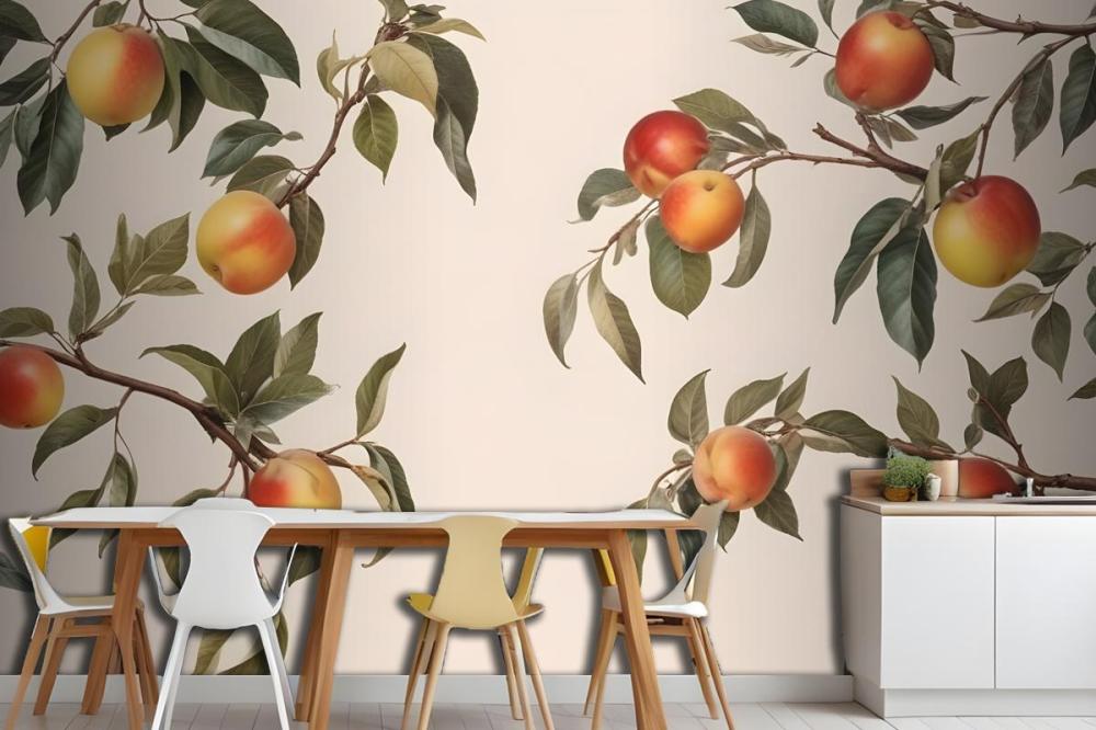 Vintage Neutral Botanical Peach Tree Wallpaper Mural