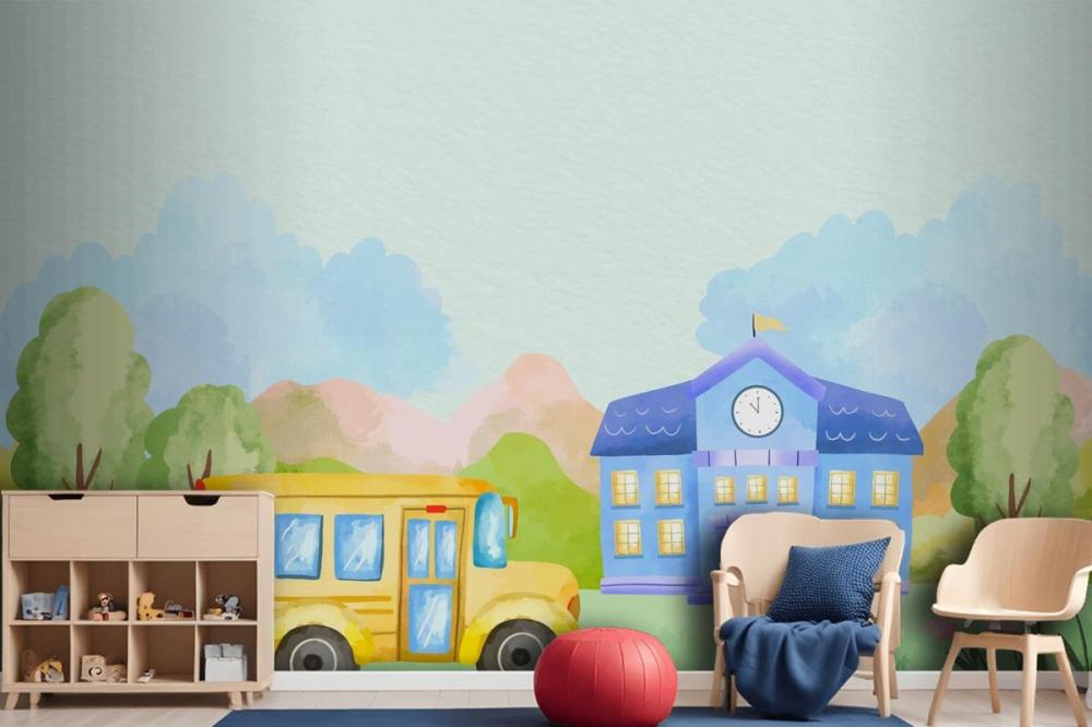 Watercolor Background For Back To School Season Boys Wallpaper Mural