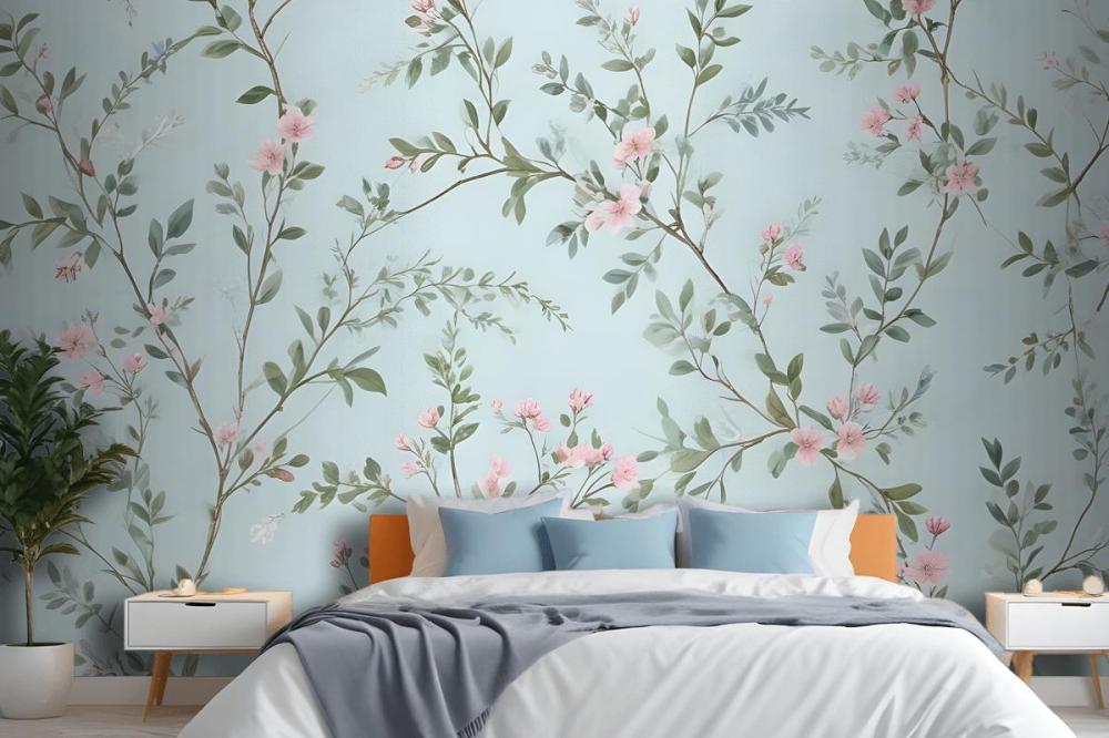Watercolor Chinoiserie Floral Peony Blossom Wallpaper Mural