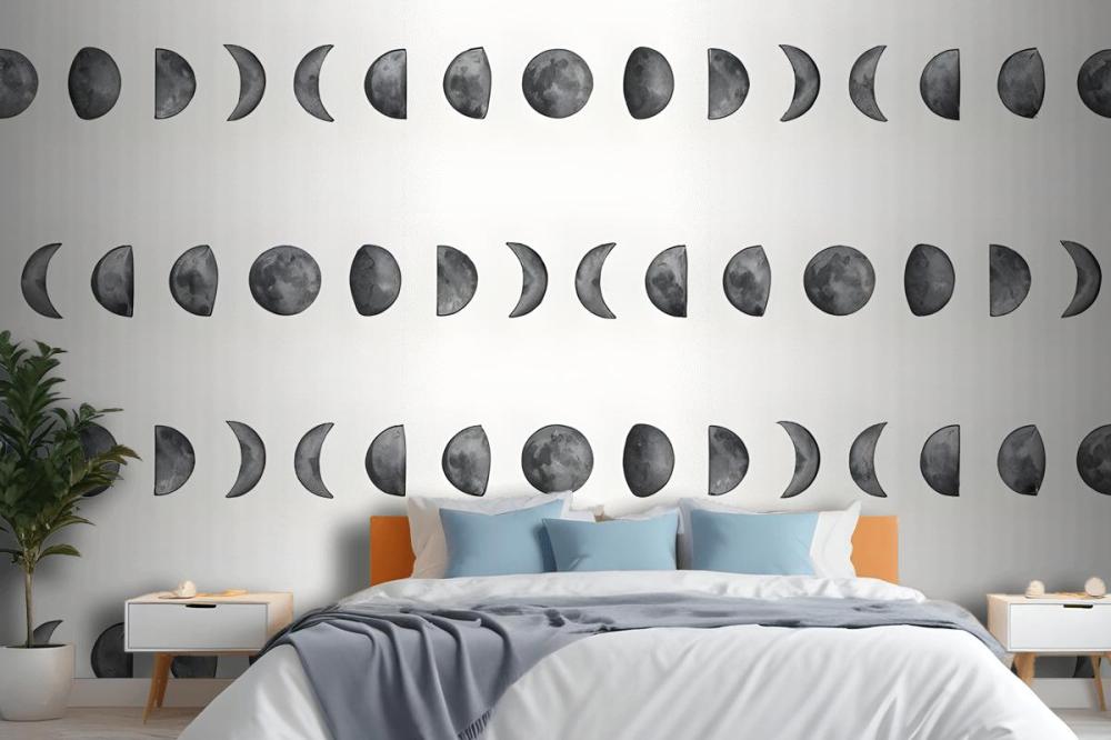 Watercolor Fullmoon Crescent Pattern Wallpaper Mural