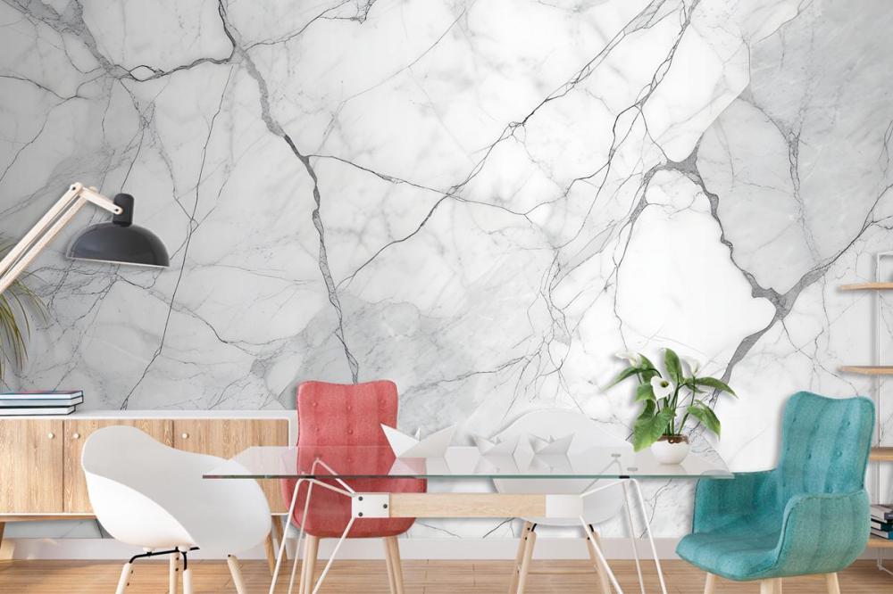 White Marble Texture With Gray Veins Wallpaper Mural