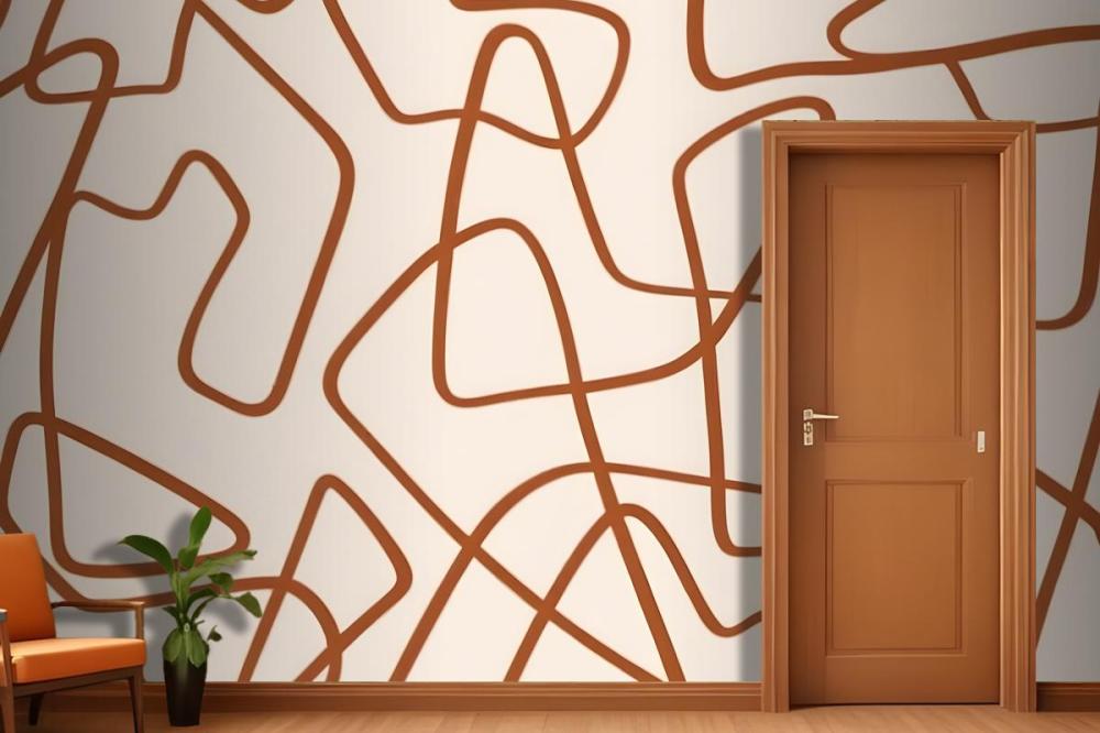 Abstract Pattern Of Organic, Curving Lines In A Warm Brown Color On A Light Wallpaper Mural