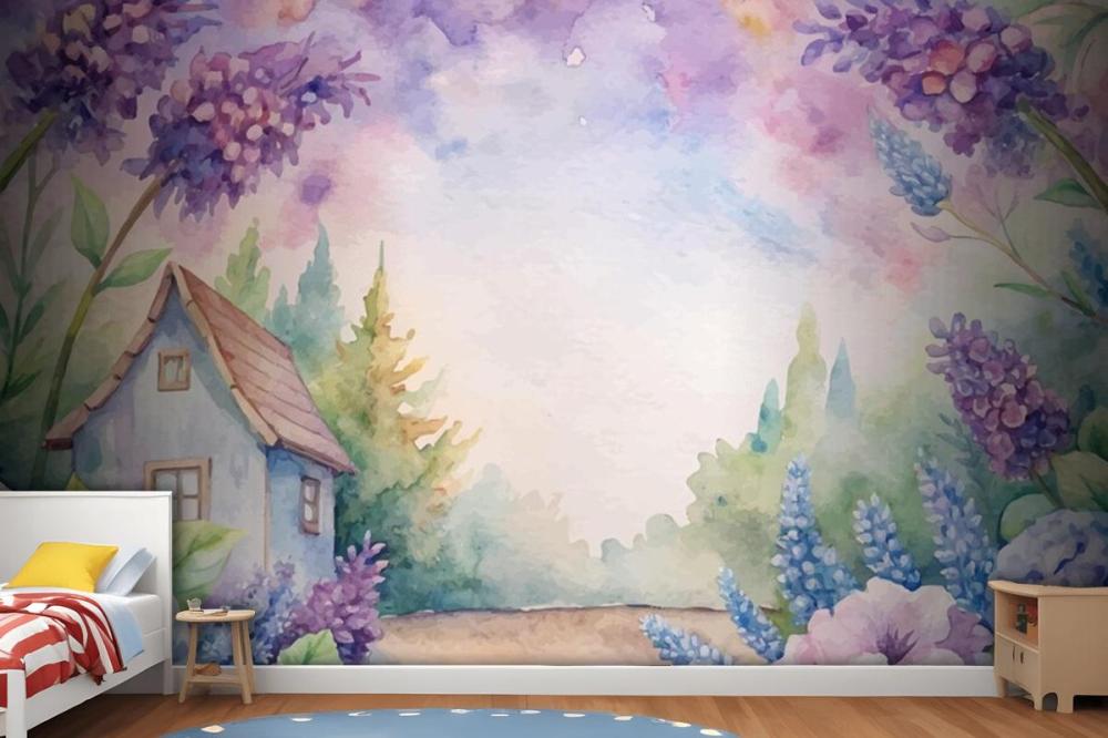 Beautiful Rustic Flower Watercolor Background Wallpaper Mural