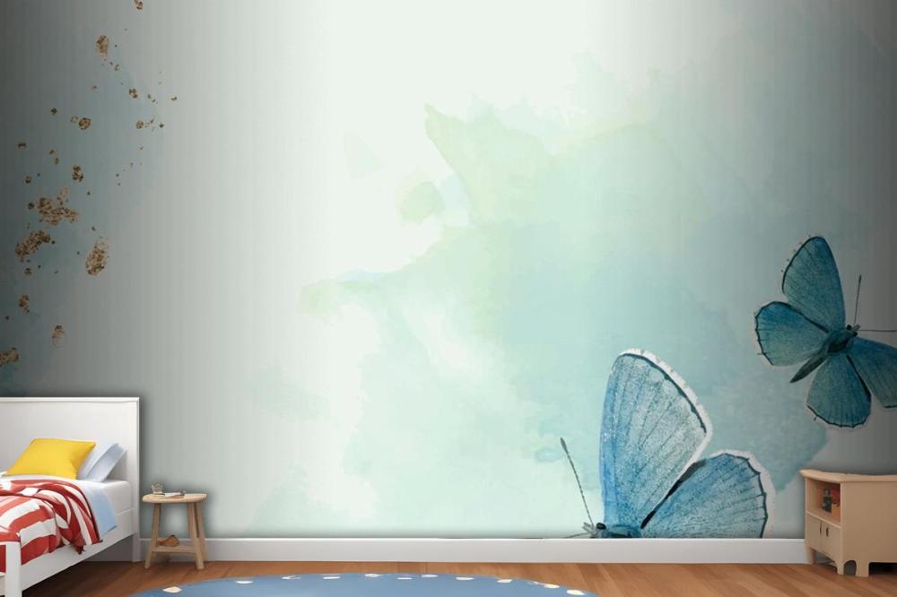 Blue Butterflies Patterned Background Wallpaper Mural