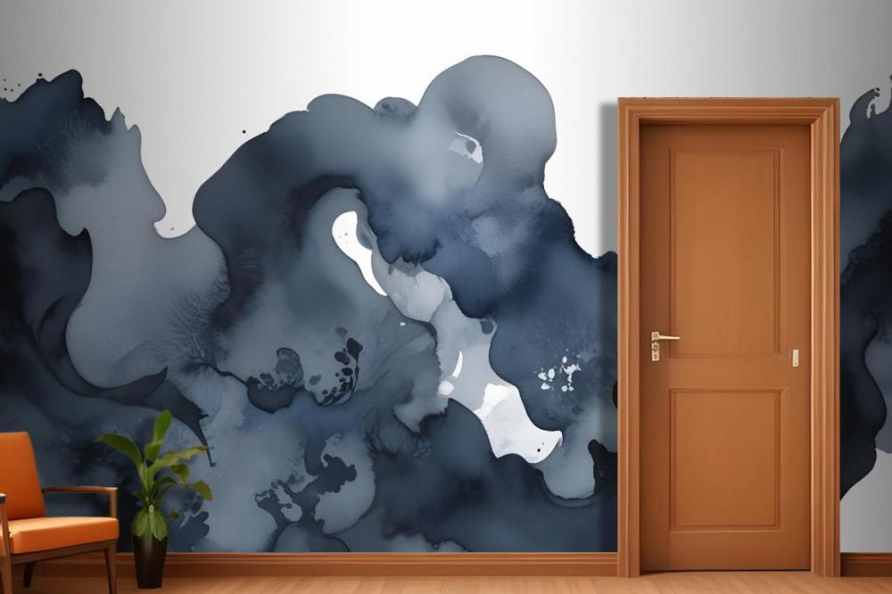 Blue Moody Abstract Watercolor Painting Wallpaper Mural
