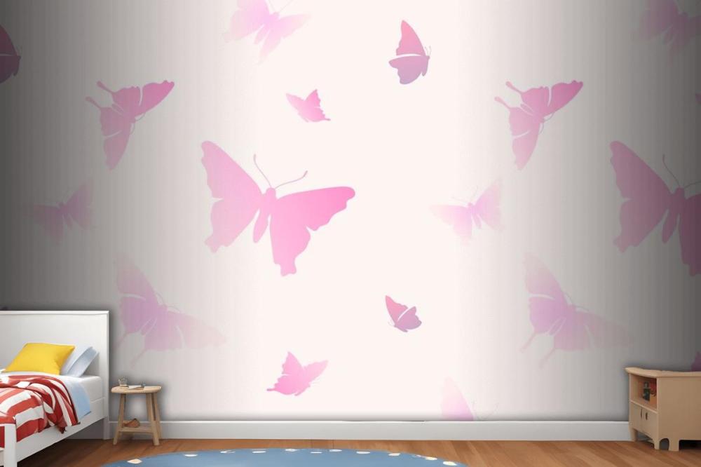 Butterfly Pattern Feminine Pink Aesthetic Wallpaper Mural