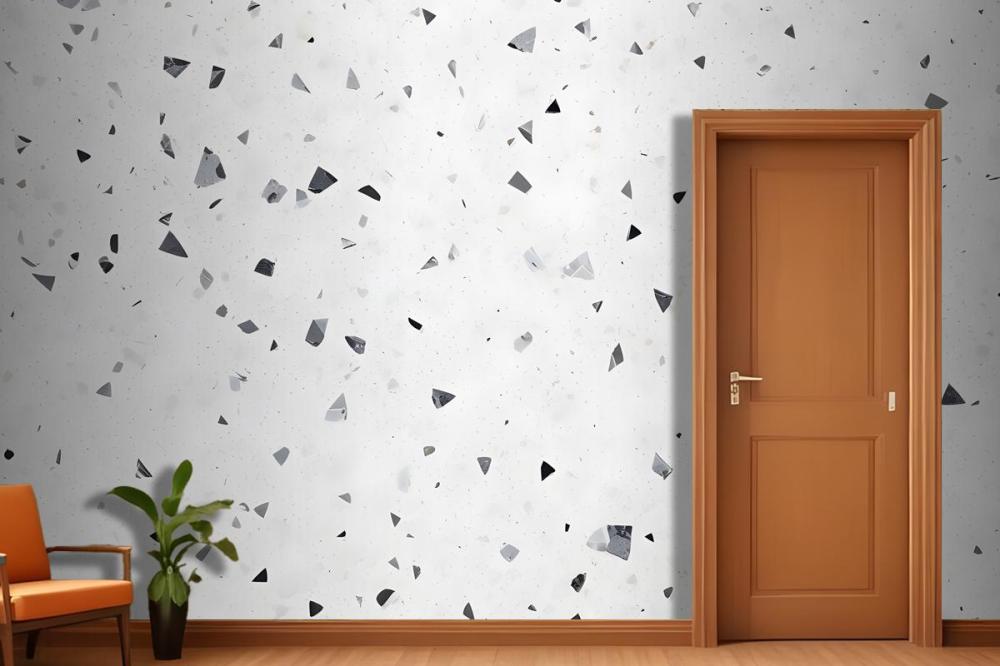 Closeup View Of A White And Gray Speckled Surface Resembling A Terrazzo Material Wallpaper Mural