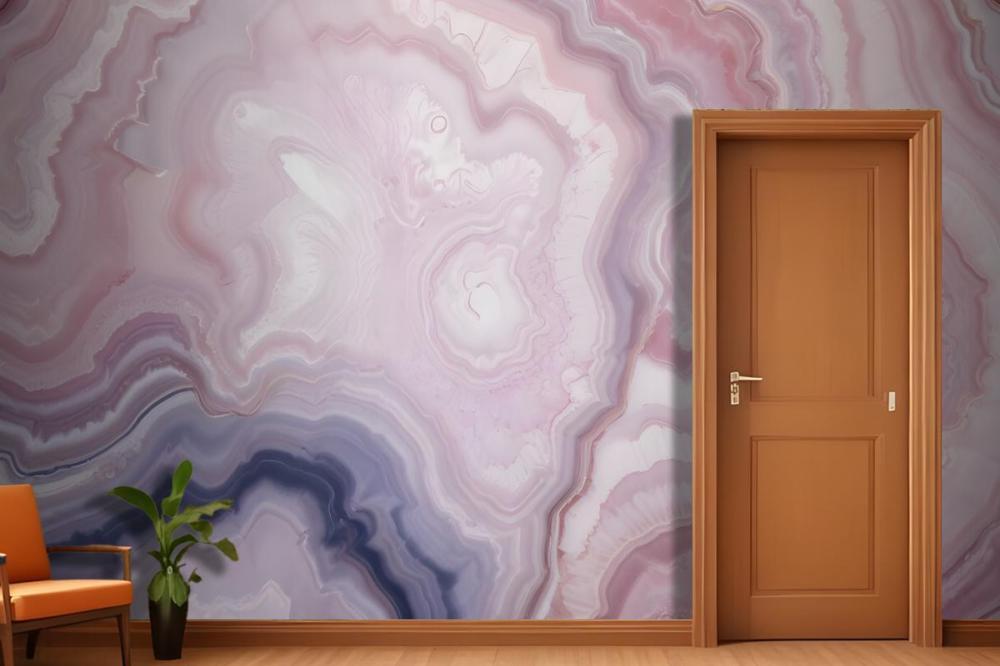Closeup Of A Natural Agate Stone With Swirling Patterns Of Pink Wallpaper Mural