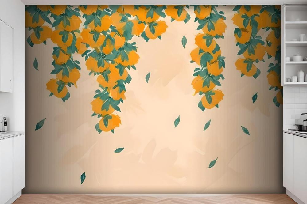 Cream & Orange Fruit Painterly Wallpaper Mural