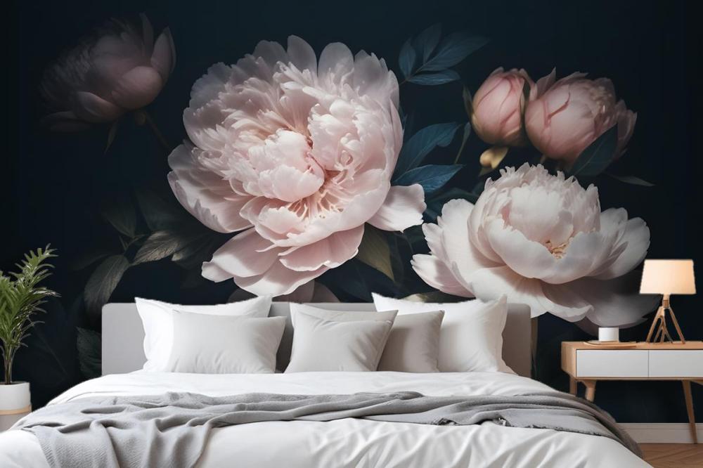 Dark Floral Peony Bouquet Wallpaper Mural