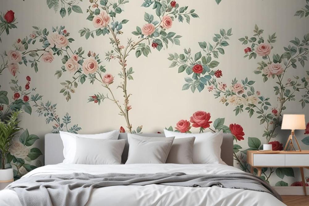 Detailed Floral Wallpaper Pattern Featuring Various Flowers And Plants Mural