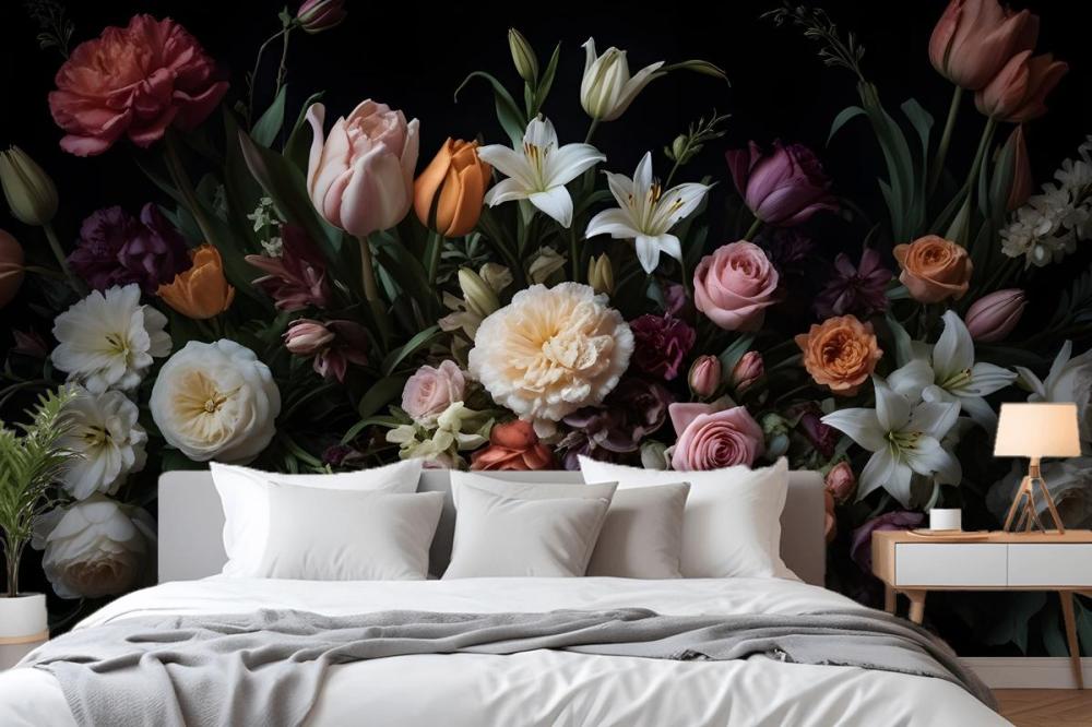 Dutch Dark Flowers Wallpaper Mural