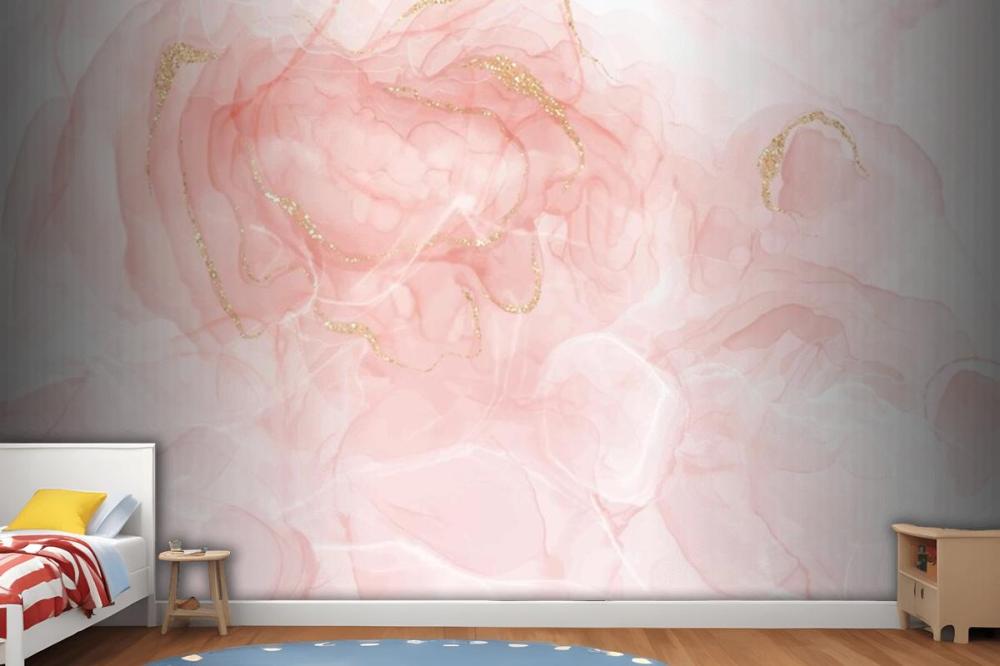 Elegant Hand Painted Alcohol Ink Background With Gold Glitter Wallpaper Mural