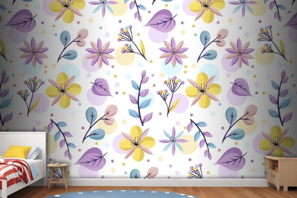 Floral Pattern With Pastel Colors Wallpaper Mural