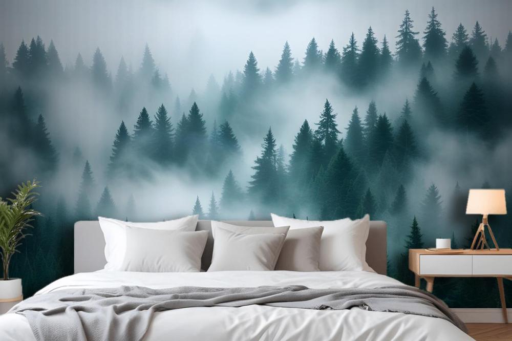Foggy Pine Forest Wallpaper Mural