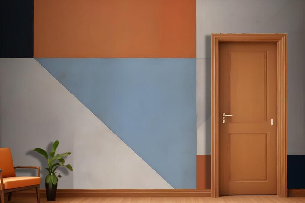 Geometric Abstract Composition With Various Shapes And Colors Including Orange Blue And Gray Wallpaper Mural