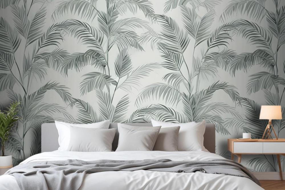 Green Inky Tropical Pattern Wallpaper Mural