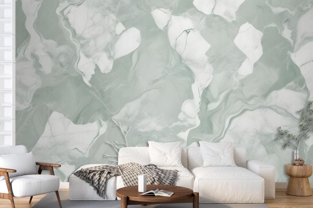 Green White Abstract Marble Wallpaper Mural
