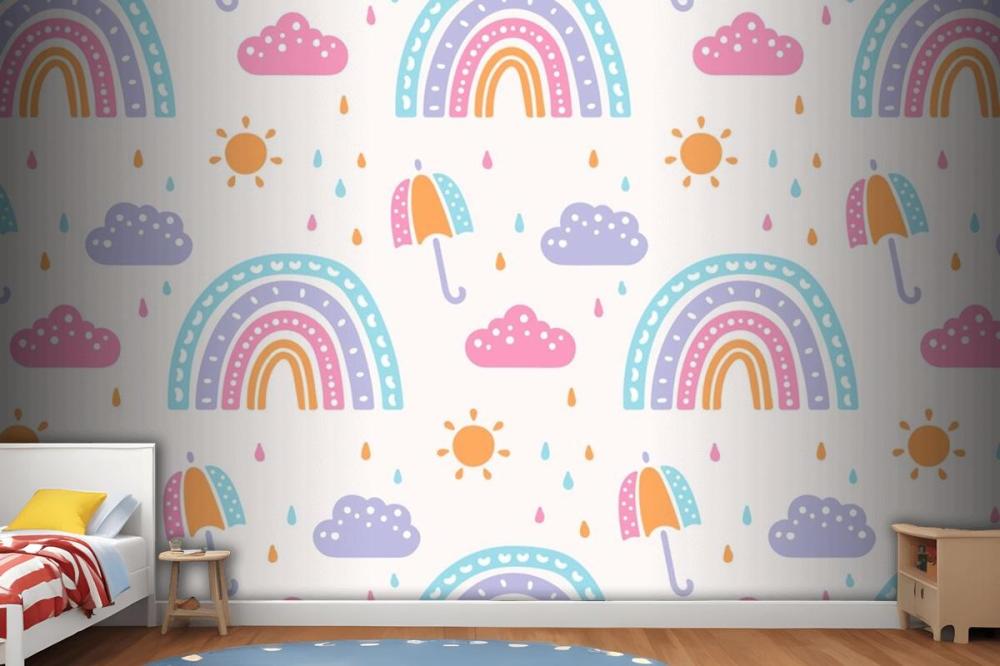 Hand Drawn Rainbow Pattern Design Kids Wallpaper Mural