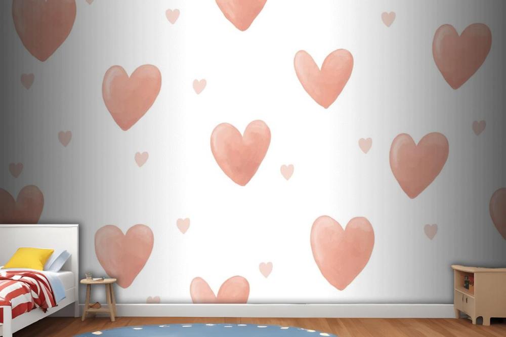 Heart Background Cute Watercolor Wallpaper Mural