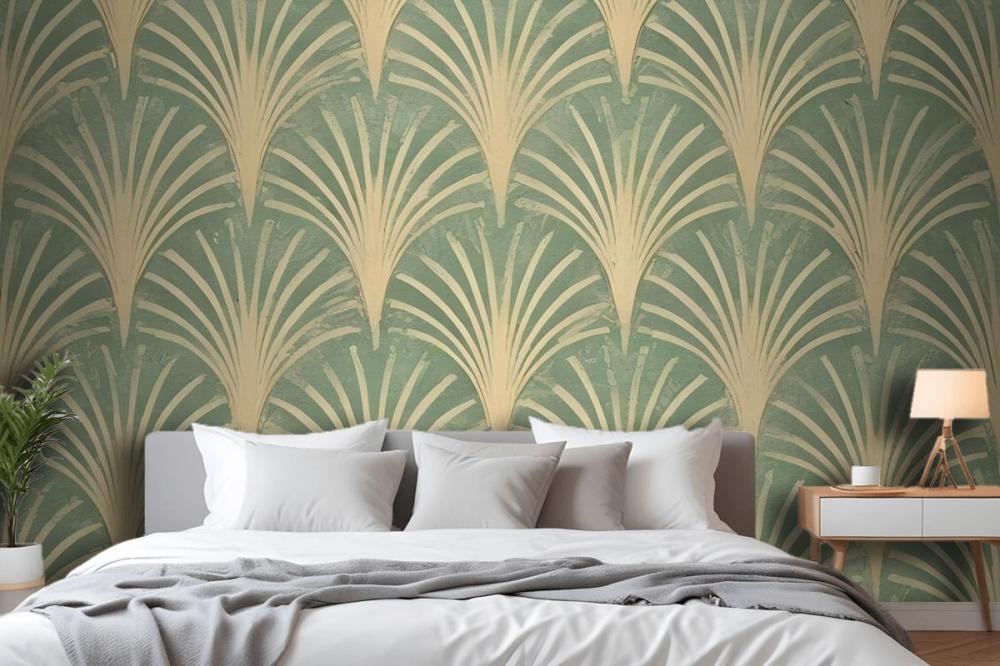 Modern Eau De Nil Art Deco Gold Lines Wallpaper Mural