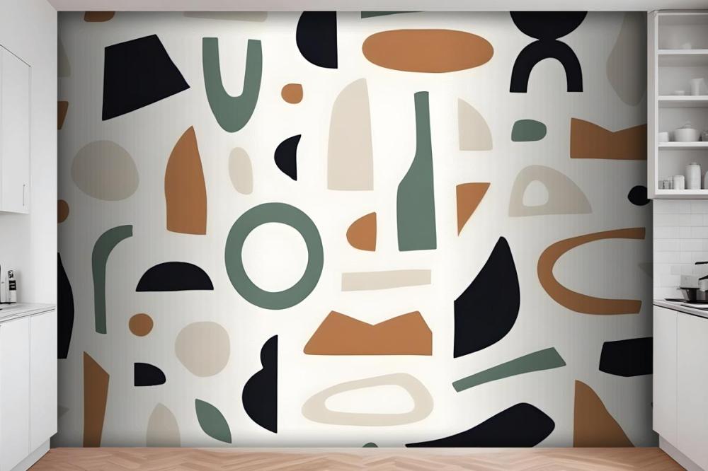 Navy & Brown Abstract Shapes Wallpaper Mural