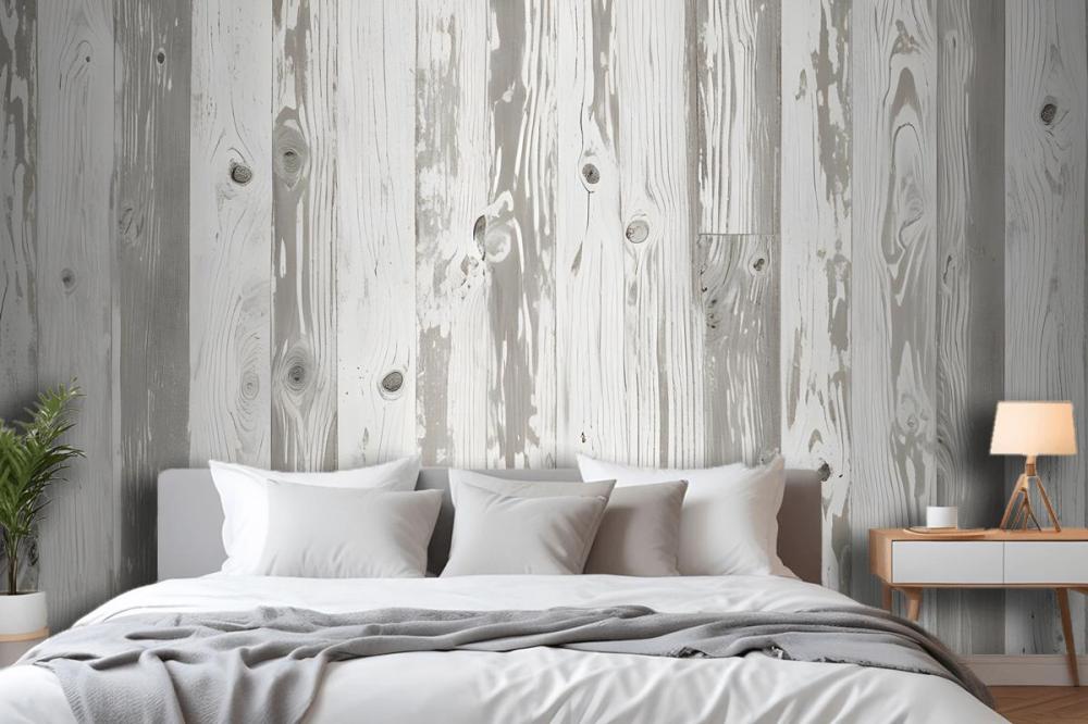 Neutral Printed Wood Panel Effect Wallpaper Mural