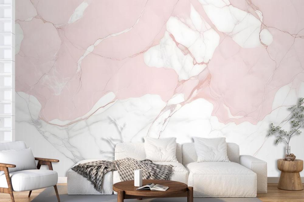 Pale Pink And White Marble Texture With Subtle Veining Patterns Wallpaper Mural