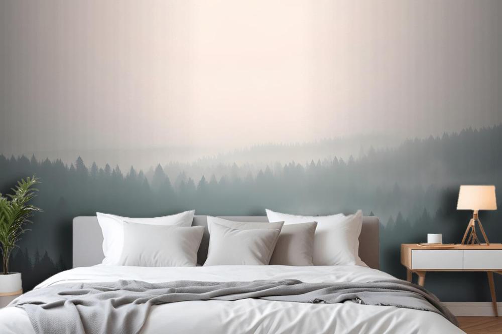 Peach & Green Pastel Ombre Forest Wallpaper Mural