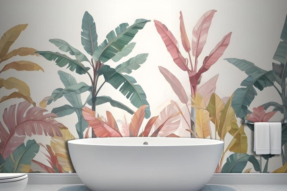 Pink & Teal Vintage Tropical Wall Mural