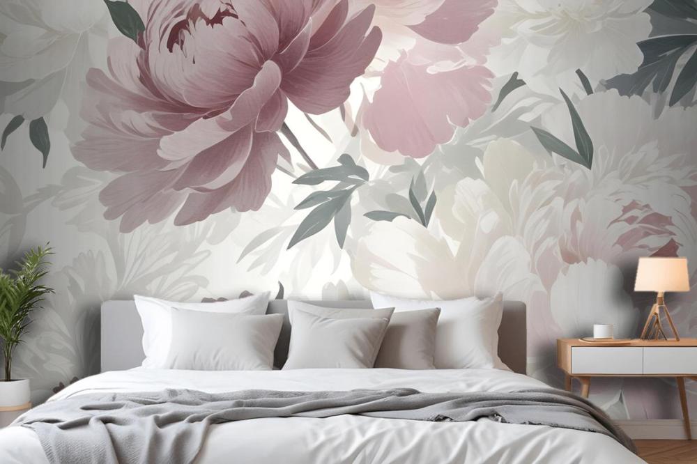 Pink And White Peony Flower Bedroom Wallpaper Mural
