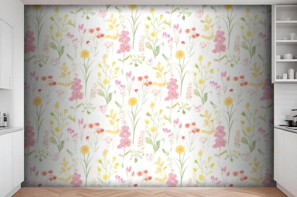 Pink Foxglove & Forget Me Not Flower Garden Wallpaper Mural