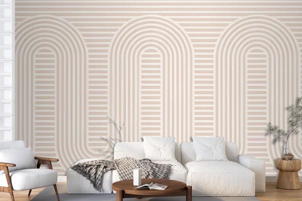 Pink Zen Garden Curves & Stripes Wallpaper Mural